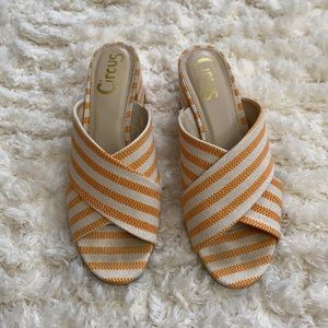 Sam Edelman Orange and Cream Stripe Mule Sandals Size 8.5